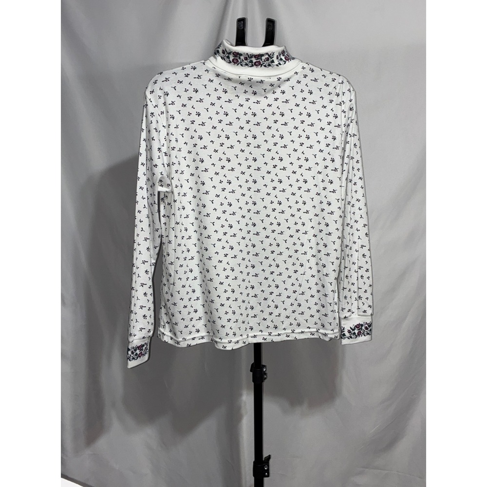 Separate Issue Vintage Floral Mock Neck Long Sleeve Top White Burgundy Size M
